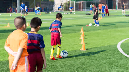 youth soccer players at a camp