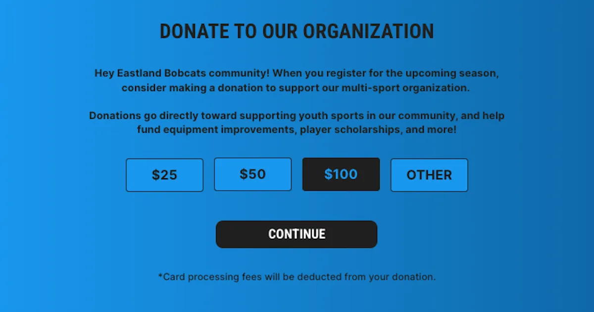 donations for youth sports on a website