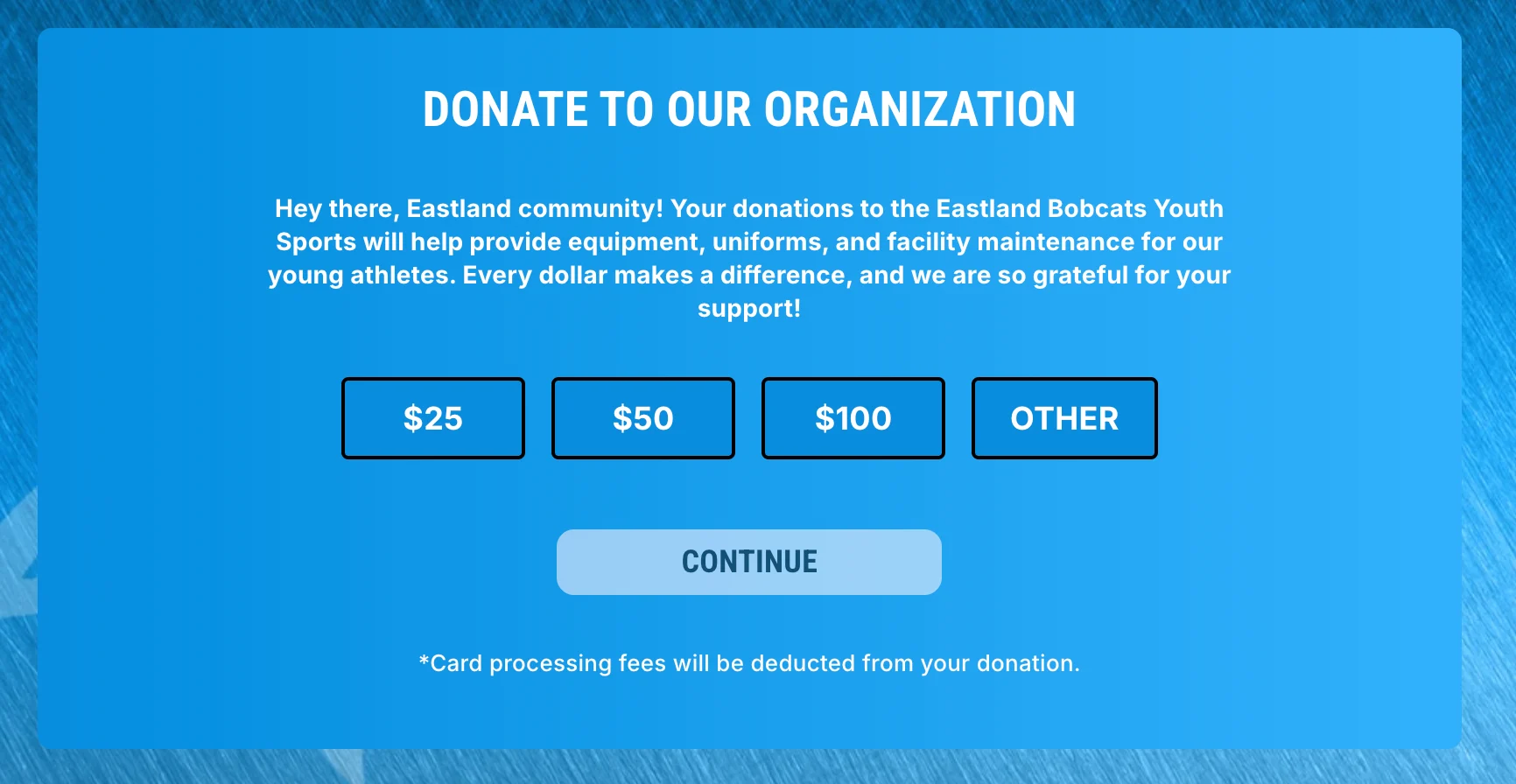 A screenshot of a website donation module on a homepage
