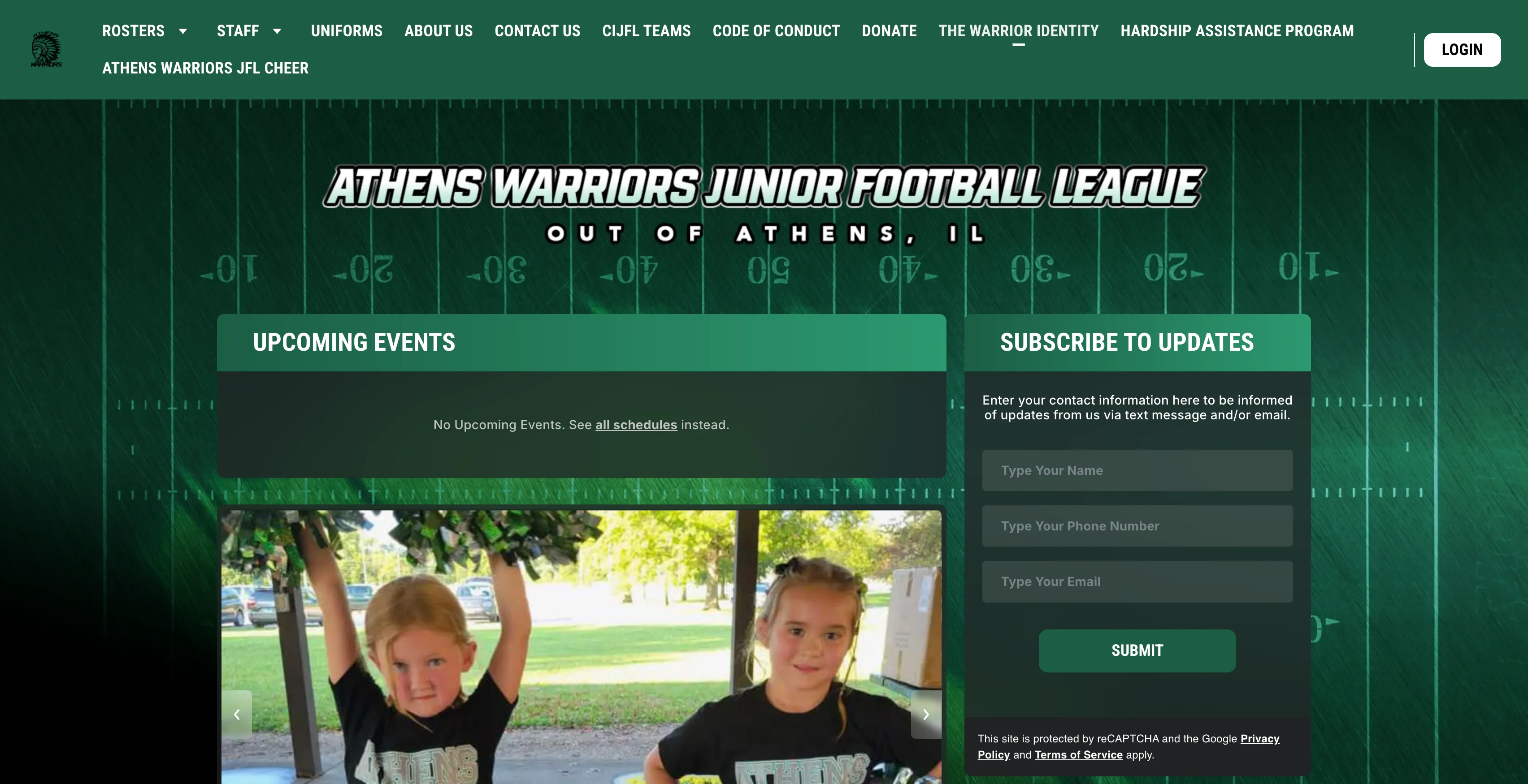 A screenshot of the  Athens Junior Football League website