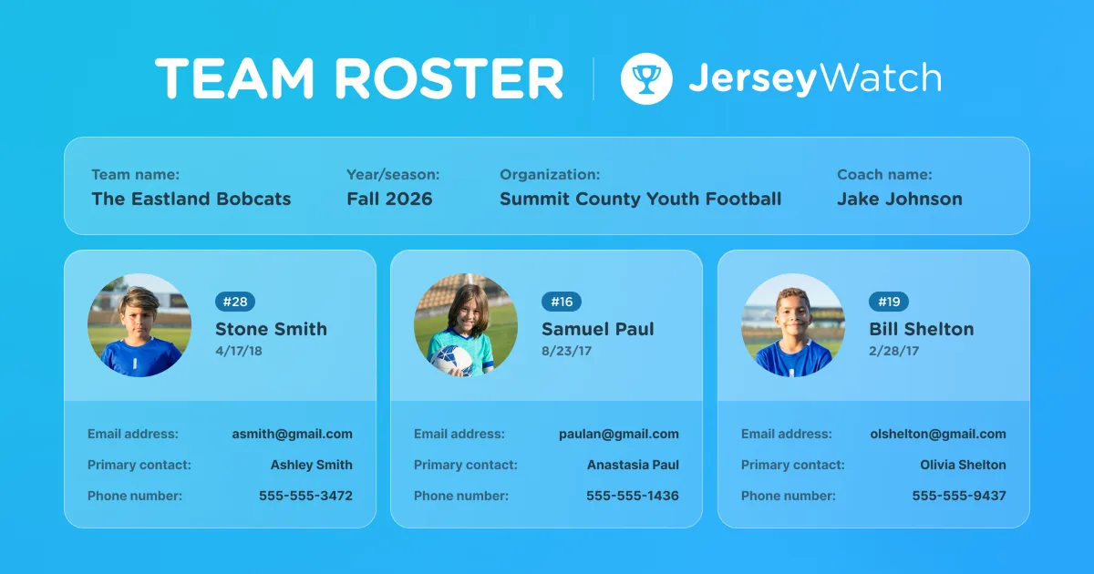 An illustration showing a youth sports team roster