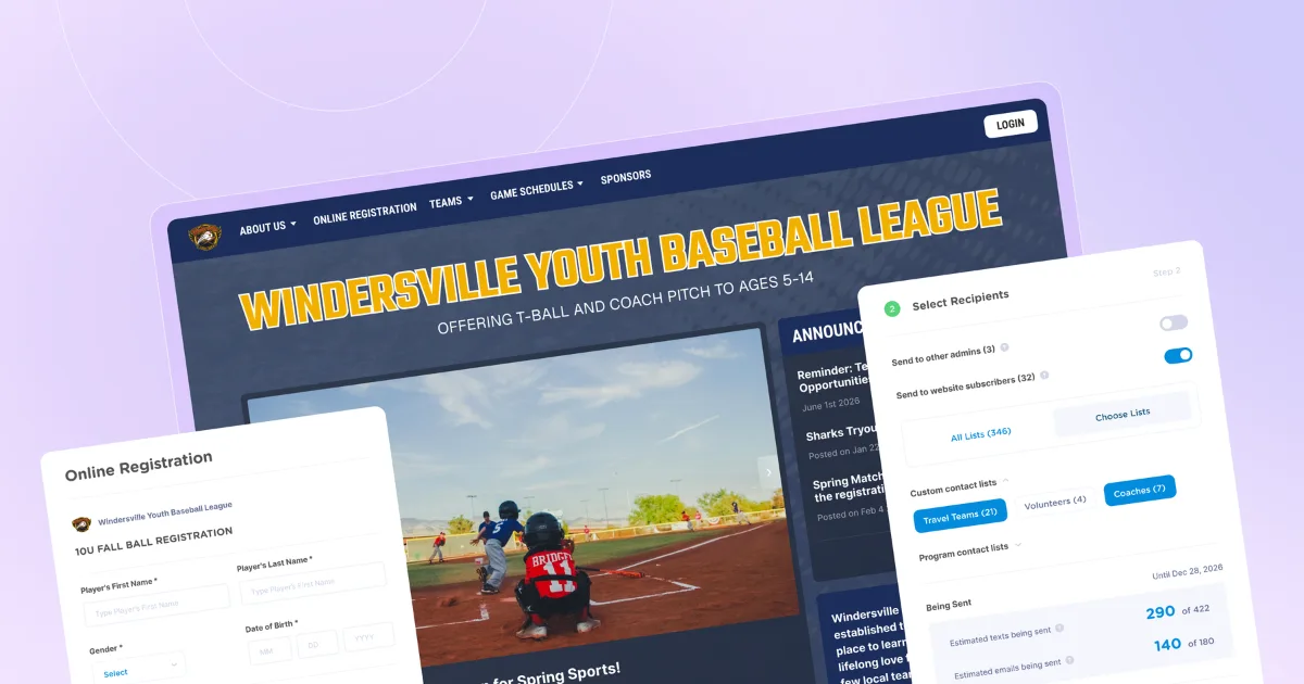 An illustration showing youth baseball league management tools