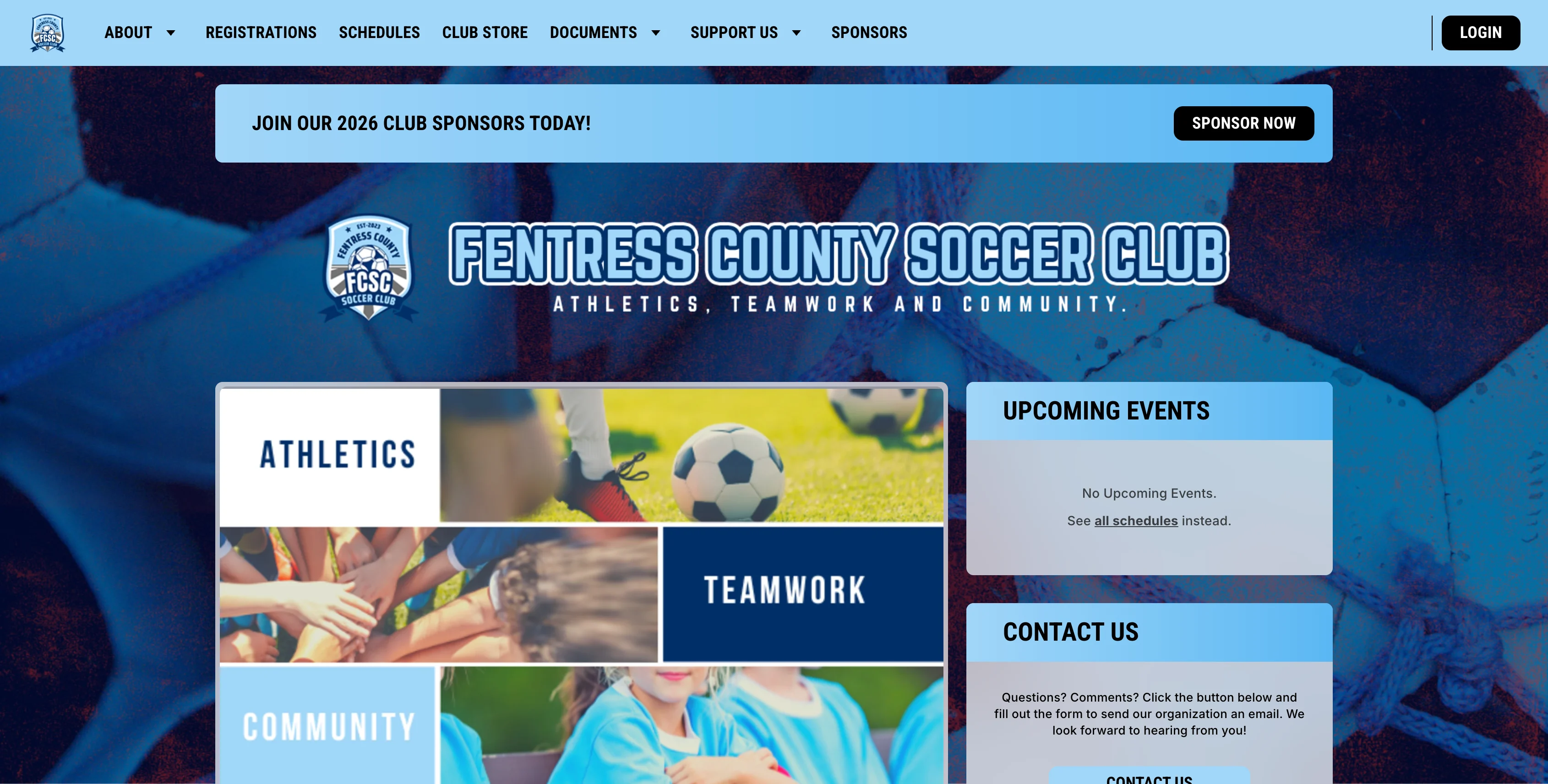 A screenshot of the Fentress County Soccer Club homepage