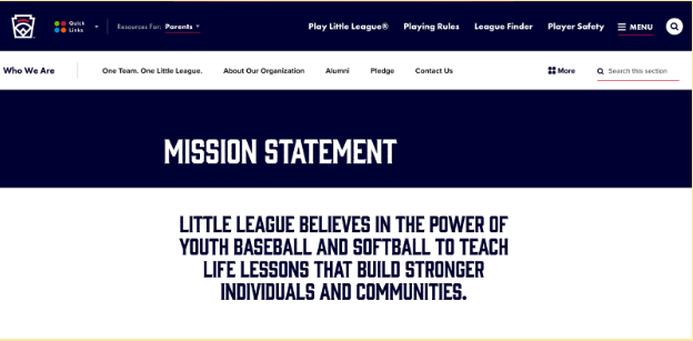 Little League sports mission statement example