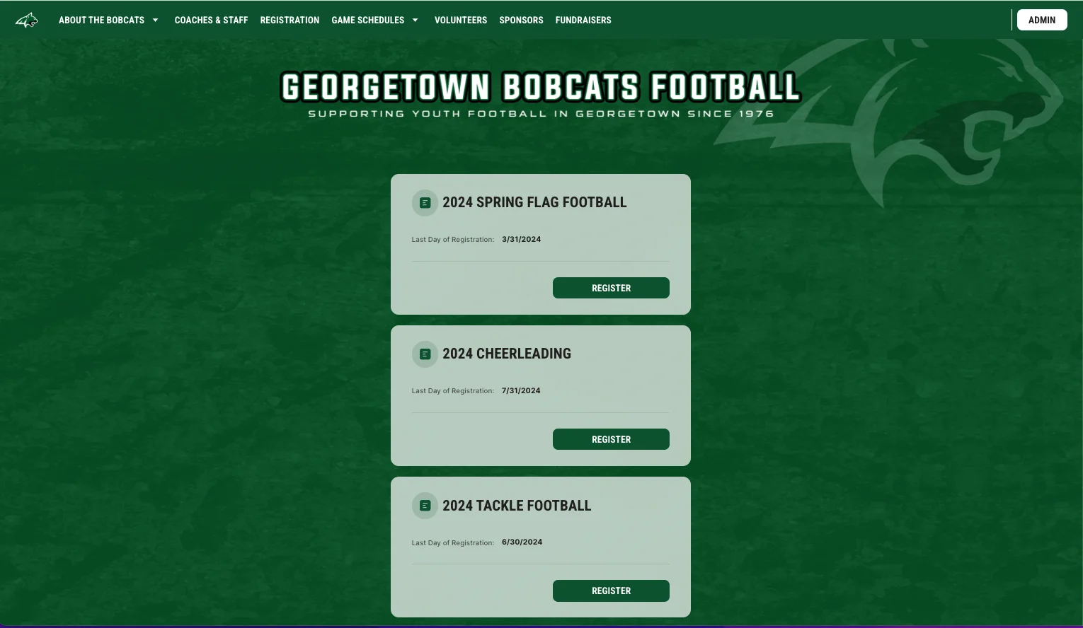 online registration for a youth football and cheerleading organization