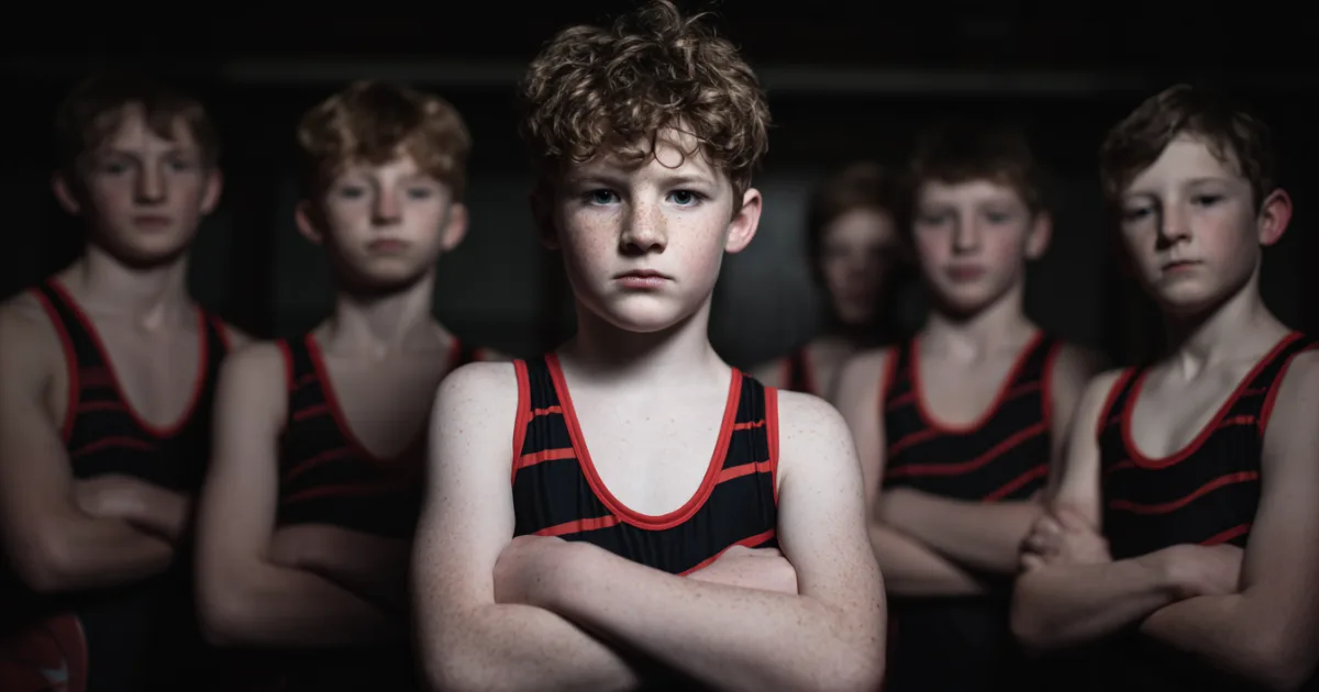 Youth wrestling team looking at the camera