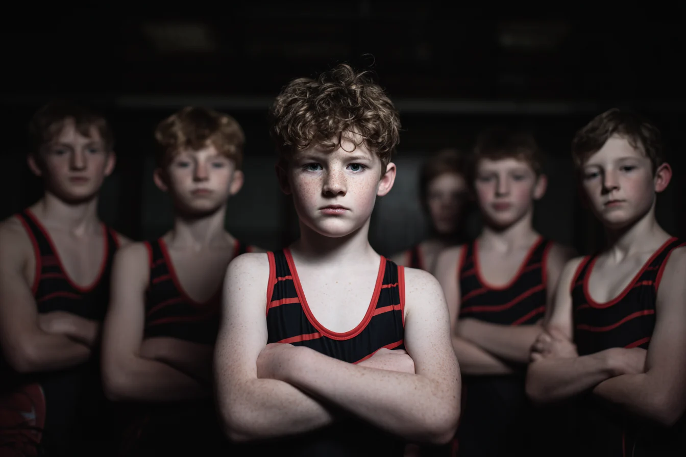 Youth wrestling team looking at the camera