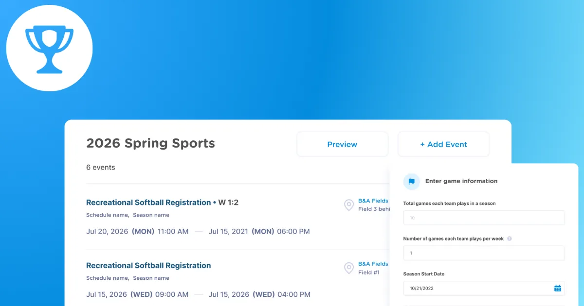 Illustration showing a schedule generator and event page on a website