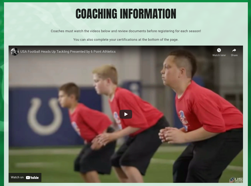 youth sports coach certifications on a website