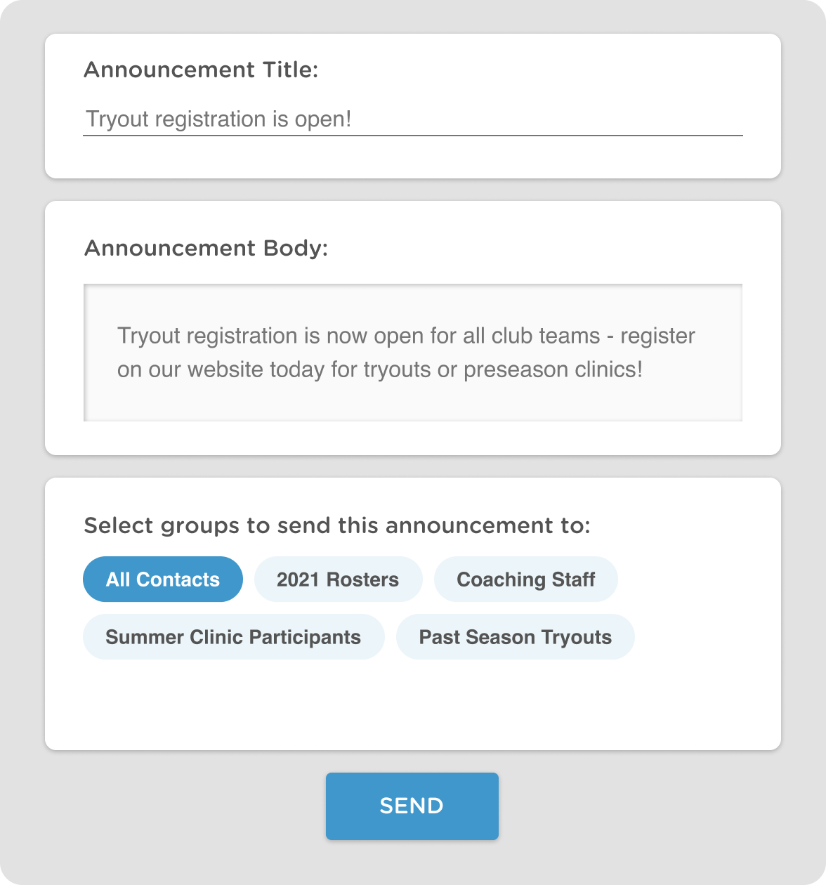 email and texting communication tools for volleyball clubs