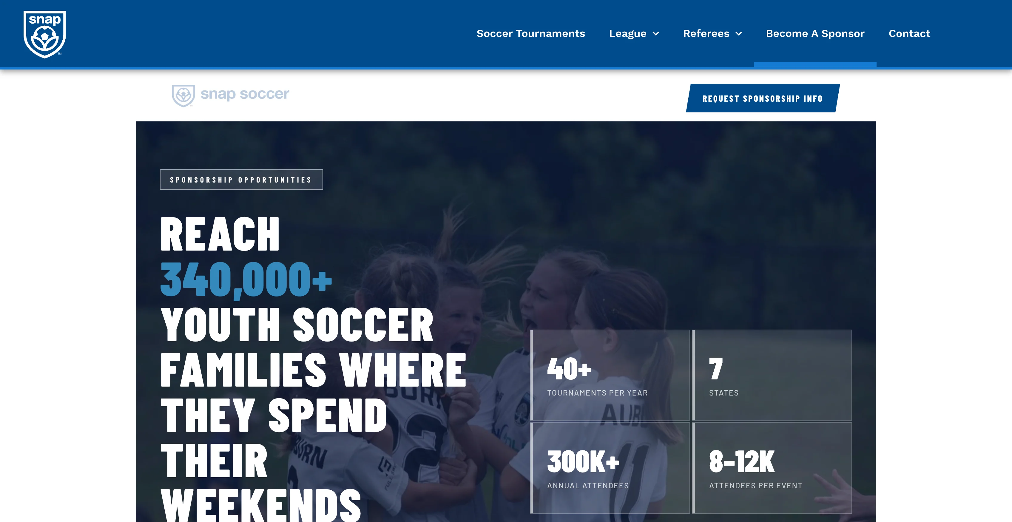 A screenshot of the Snap Soccer sponsorship page