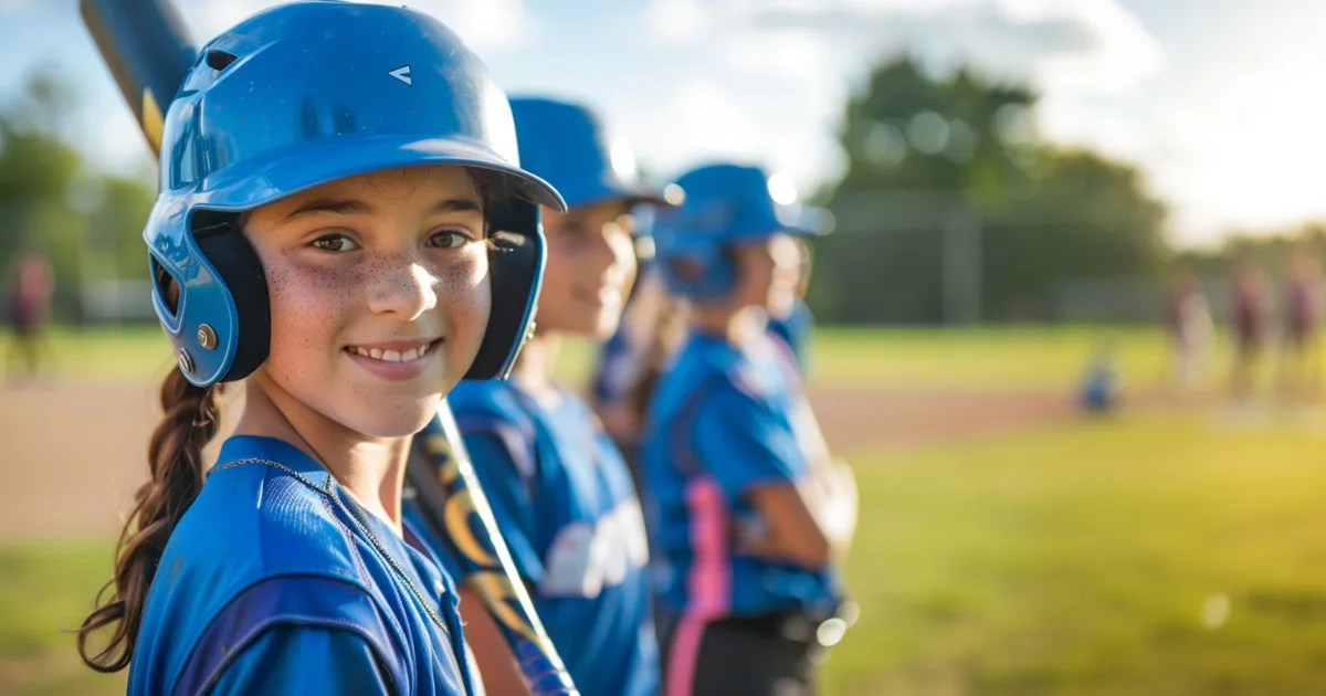 Youth softball player smiling while on the field