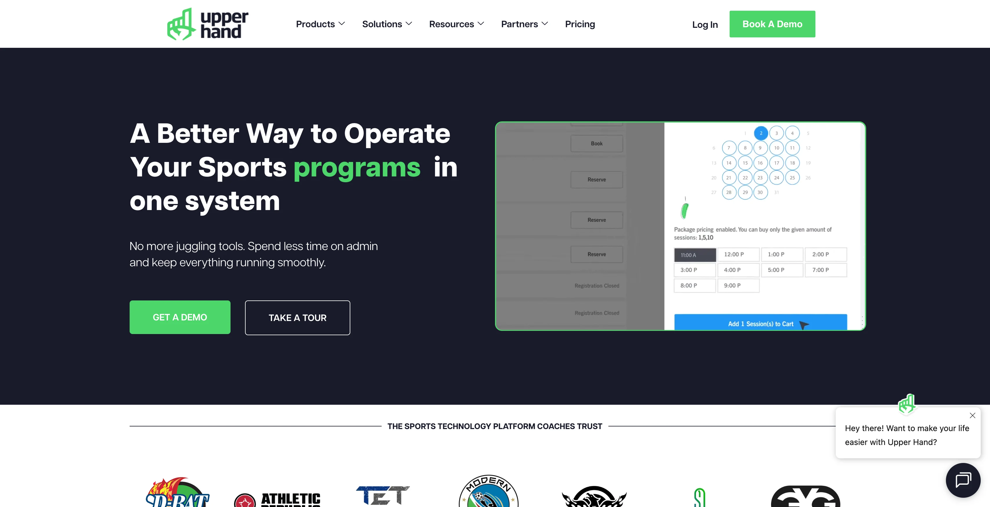 A screenshot of the Upper Hand homepage