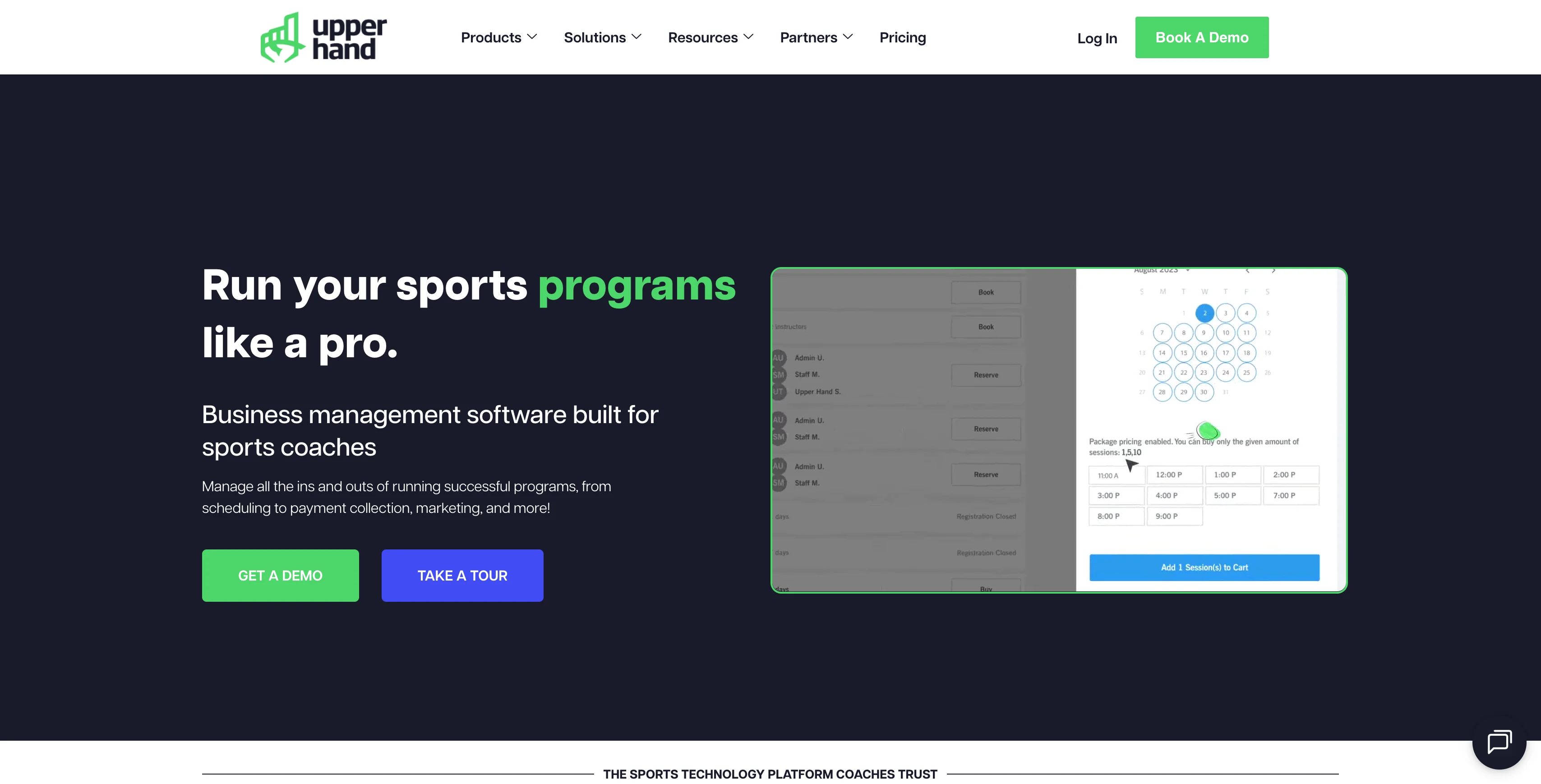 A screenshot of Upper Hand homepage