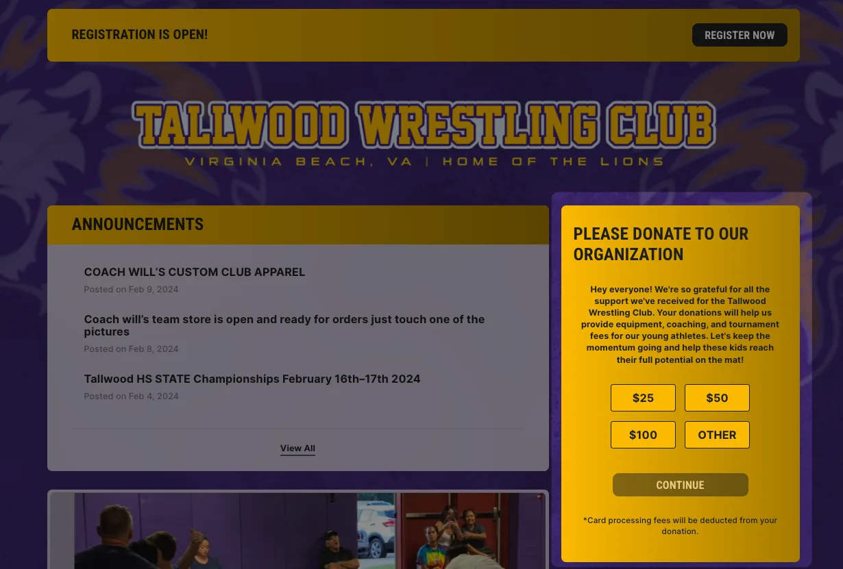 online donations for a youth wrestling club