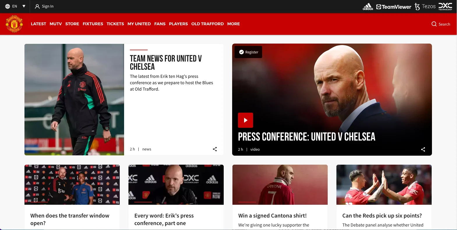 the manchester united football club website