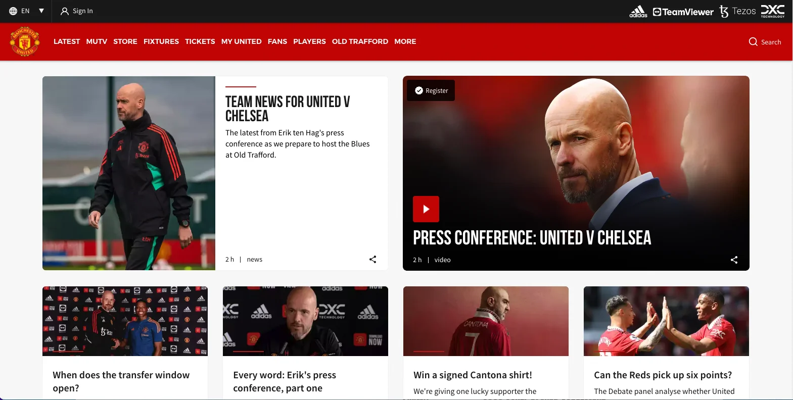 the manchester united football club website