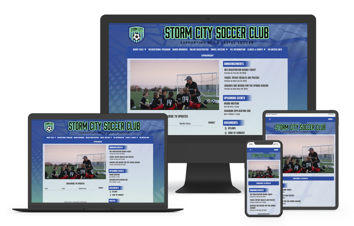 a soccer website builder for clubs and leagues with online registration, scheduling, and soccer webpage tempates