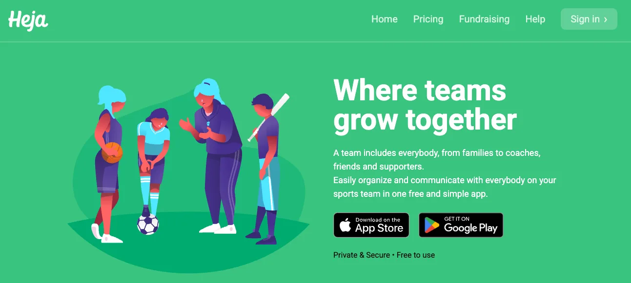 Screenshot of Heja homepage