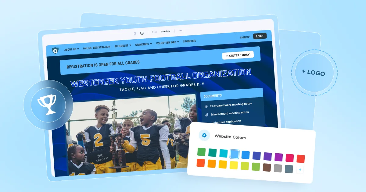 An illustration to show a youth sports website design made using Jersey Watch