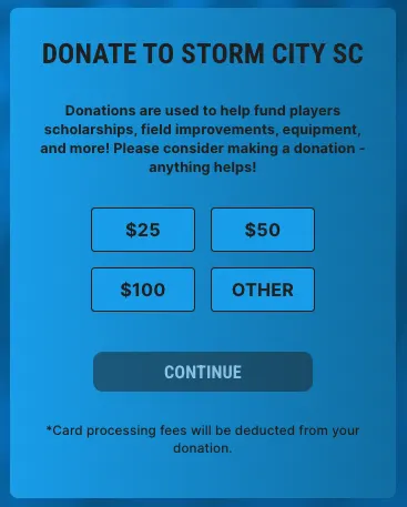 a soccer donation button for online fundraising on a website