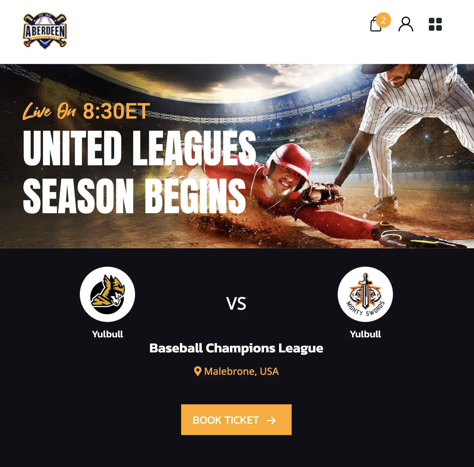 Baseball player sliding into base with the text 'United Leagues Season Begins' at 8:30 ET.