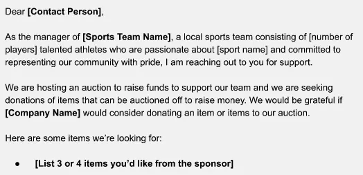 a sports donation letter