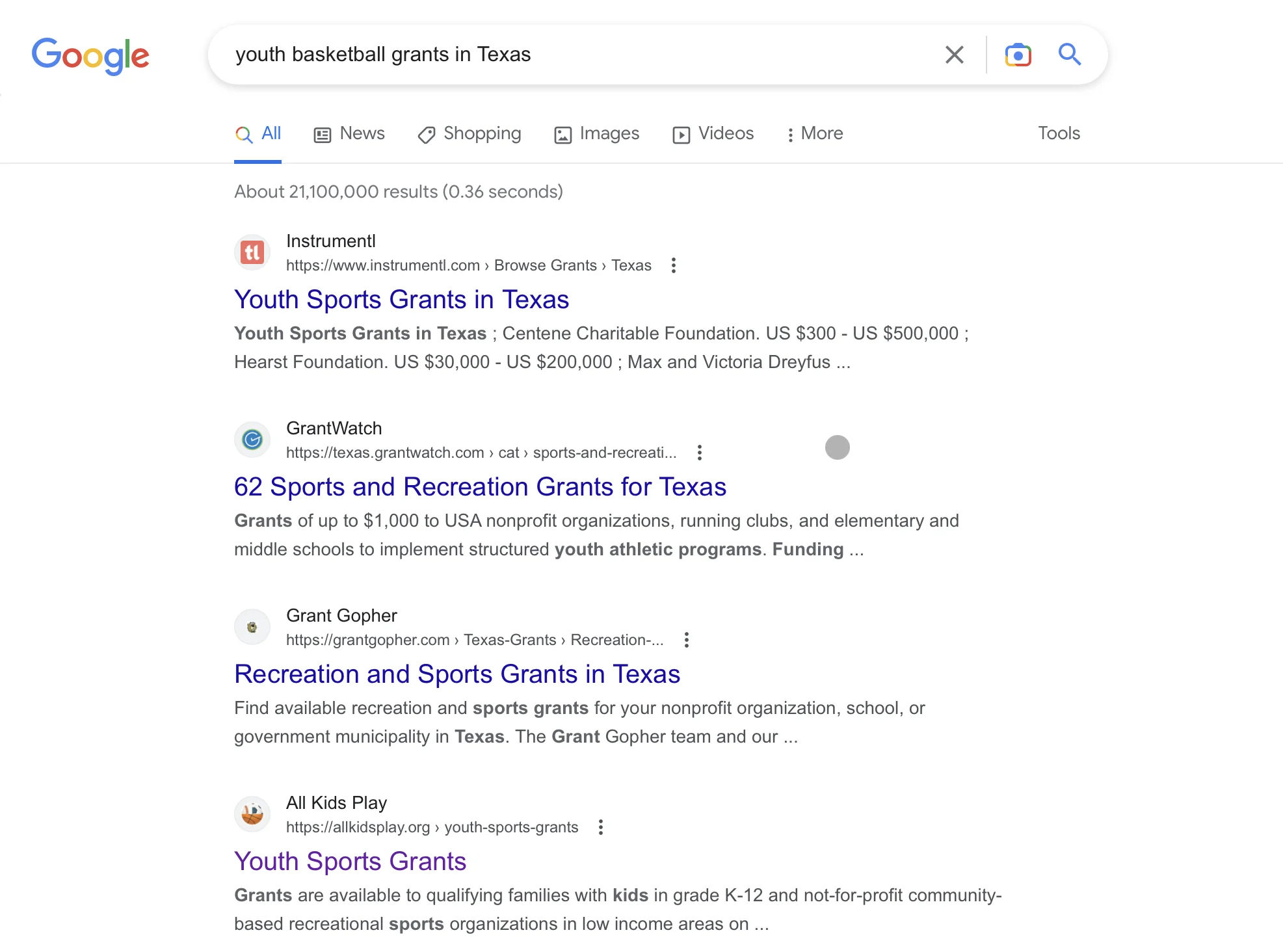 youth sports grants in texas