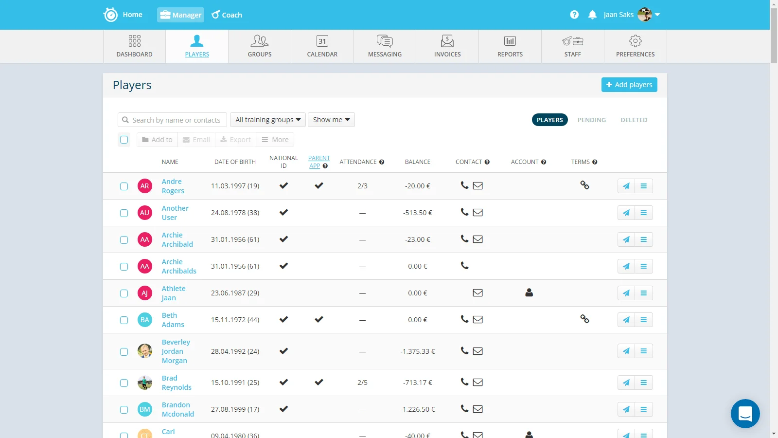 Screenshot of Sportlyzer