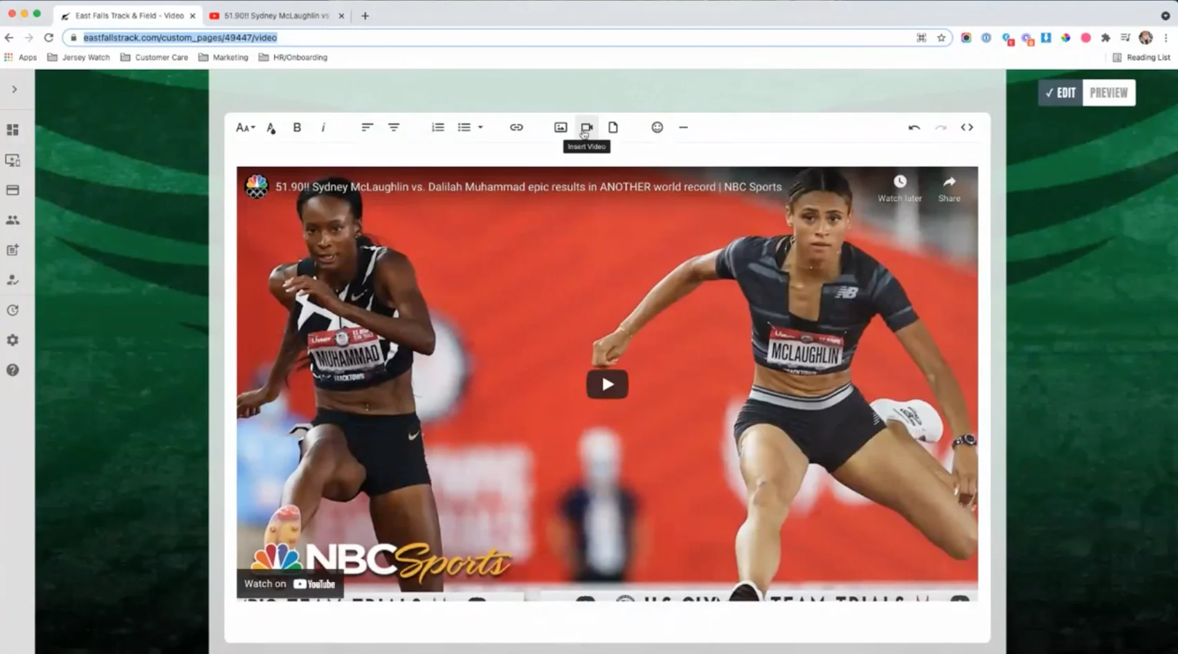 a video embedded on a youth sports website