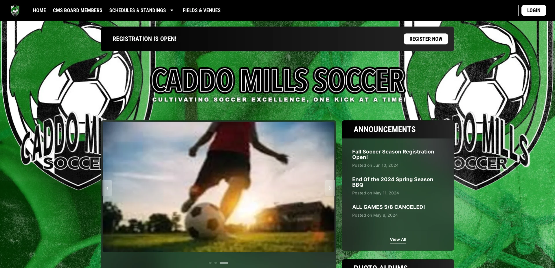 website navigation for a youth soccer club