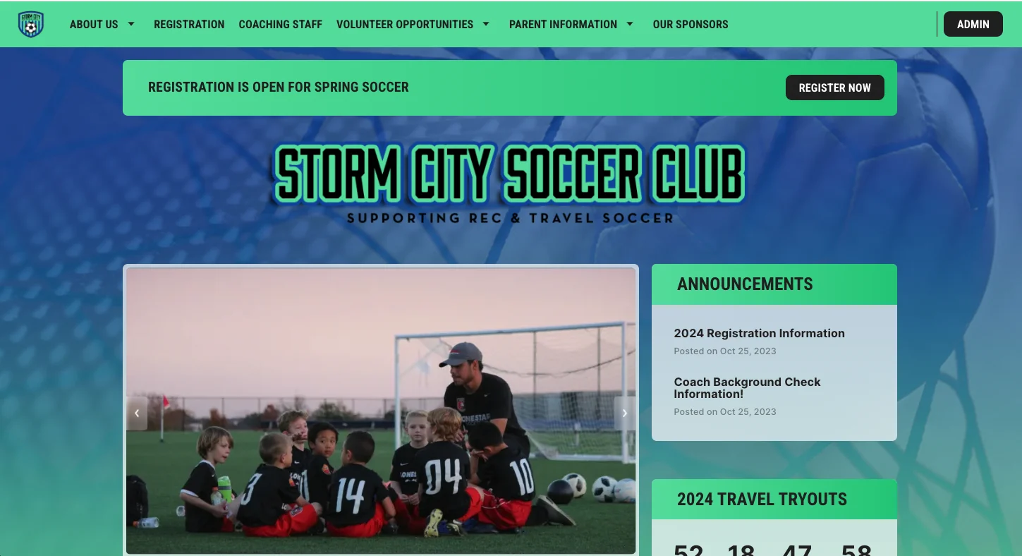 website navigation for a youth soccer club