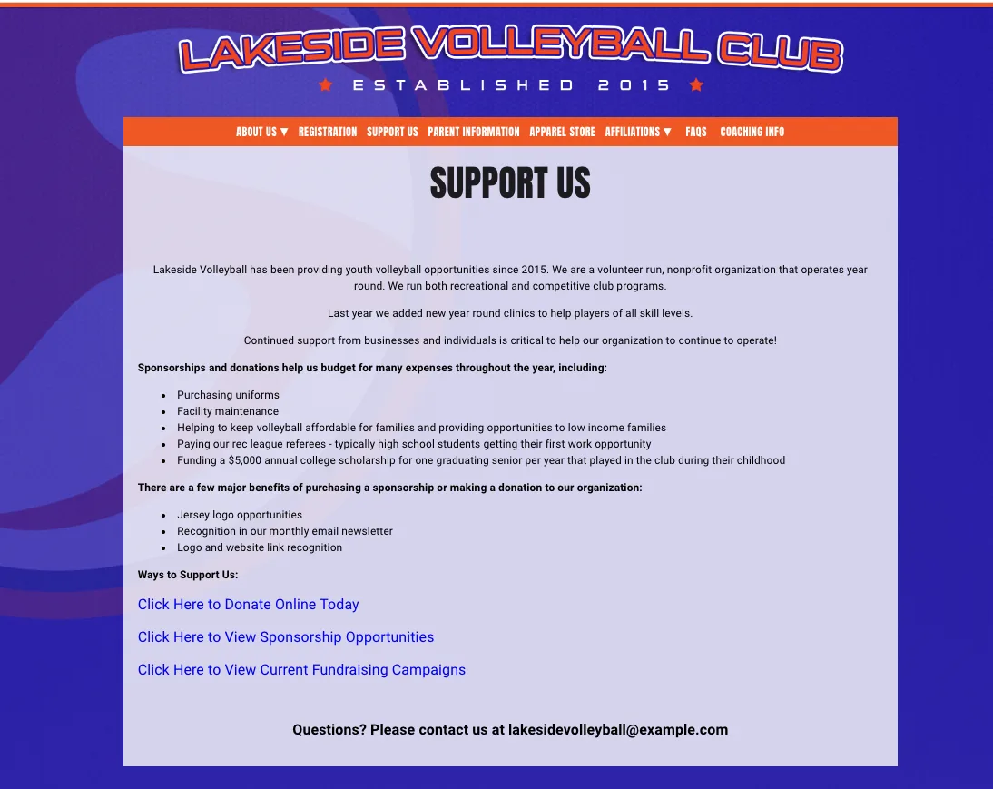 volleyball sponsorship options for a club