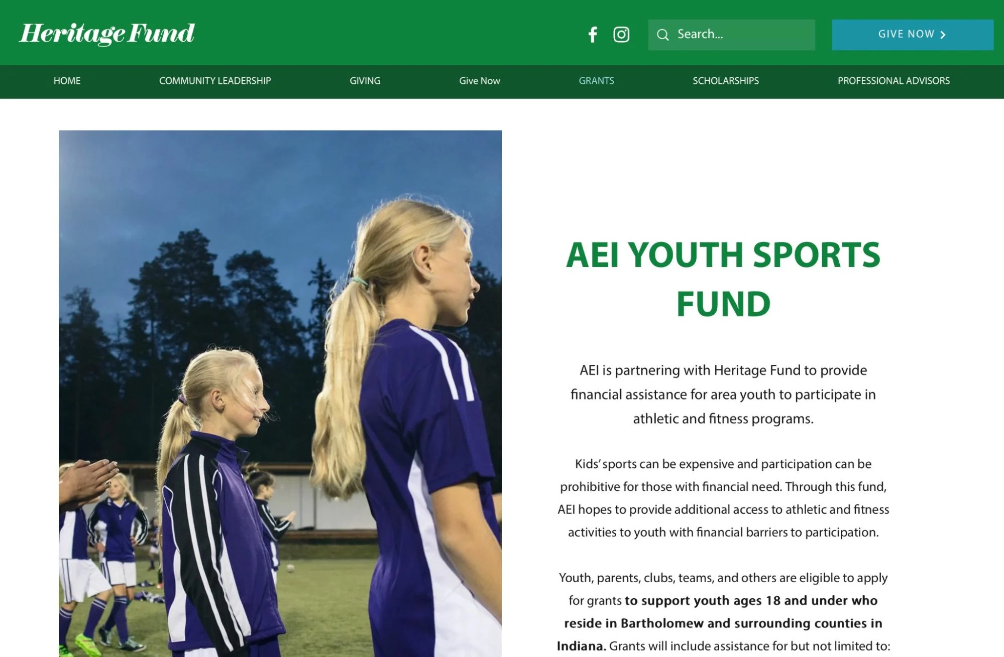 aei heritage fund grant for youth sports