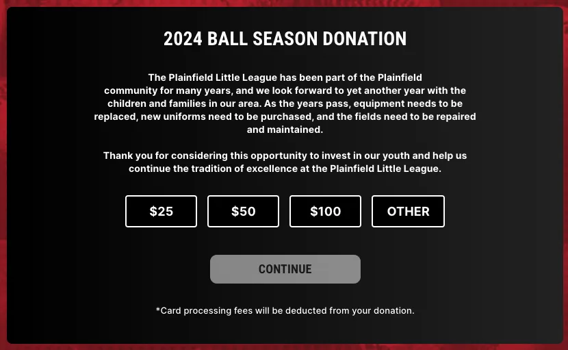youth sports fundraising options for donations on a website