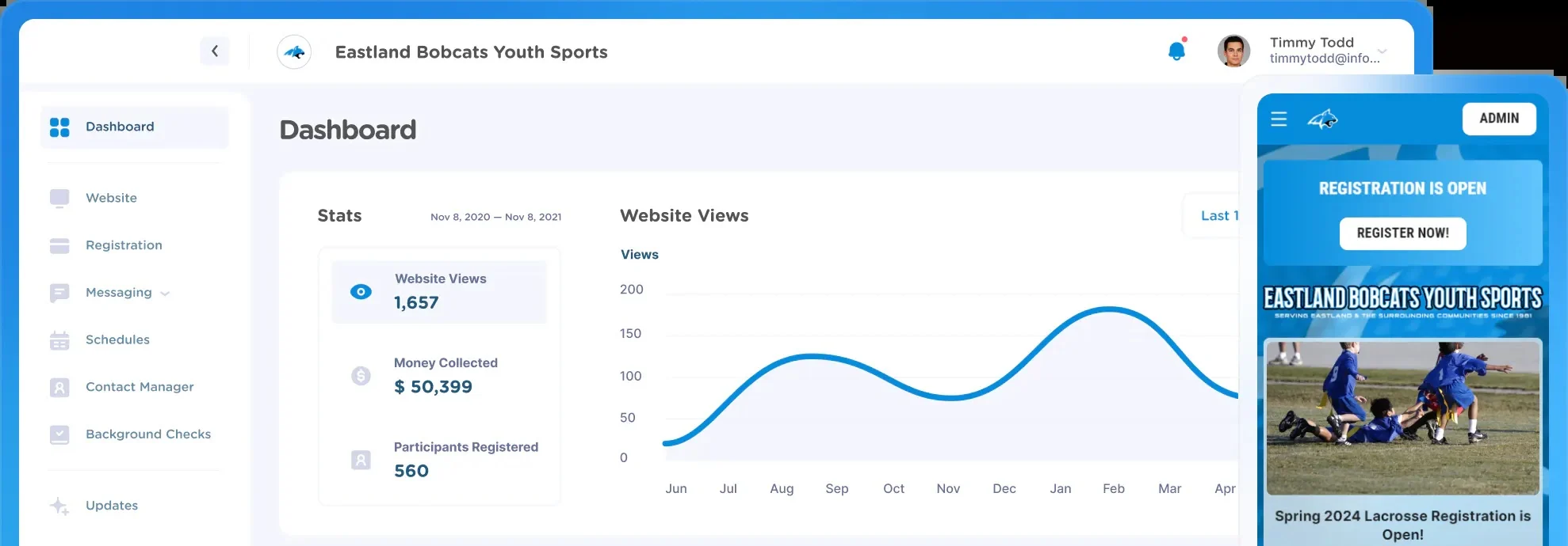 Screenshot of Jersey Watch, a sports management platform