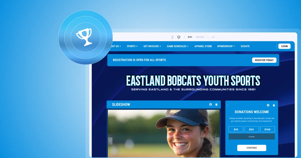 Illustration of youth sports website and hosting platform
