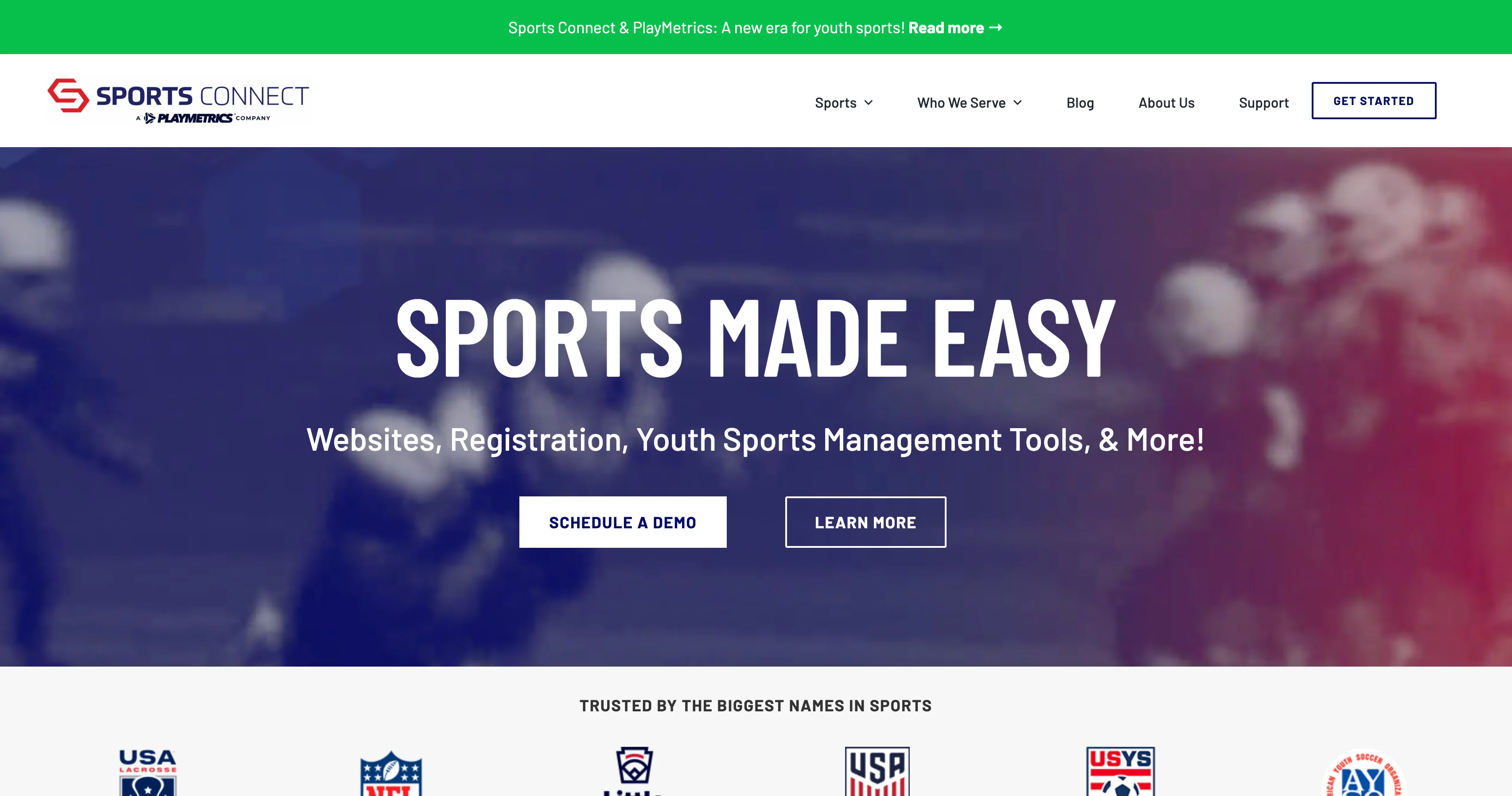 Screenshot of Sports Connect homepage