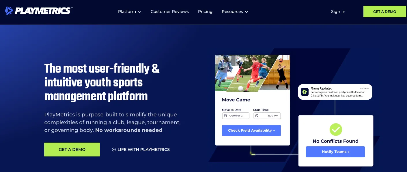 A screenshot of PlayMetrics homepage