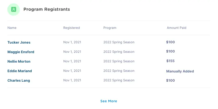 a screenshot of recent participants registered on the Jersey Watch Dashboard