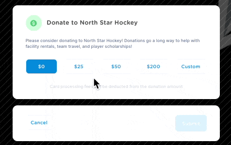 making a donation to a youth hockey program