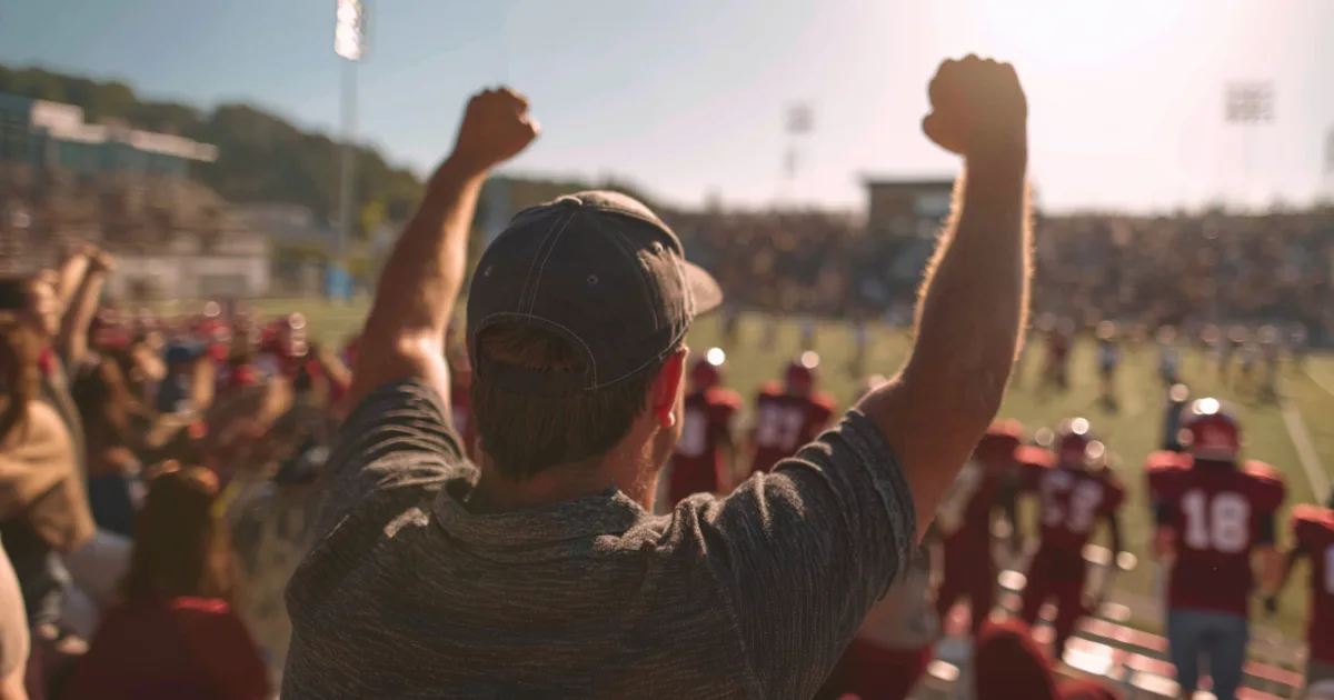 A sports fan cheering at a youth football game