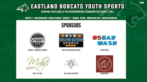 youth sports sponsors on a website
