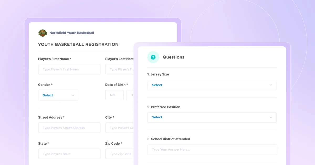 An illustration showing a youth basketball sign up form for online registration