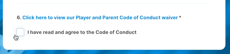 a youth sports code of conduct acknowledged online