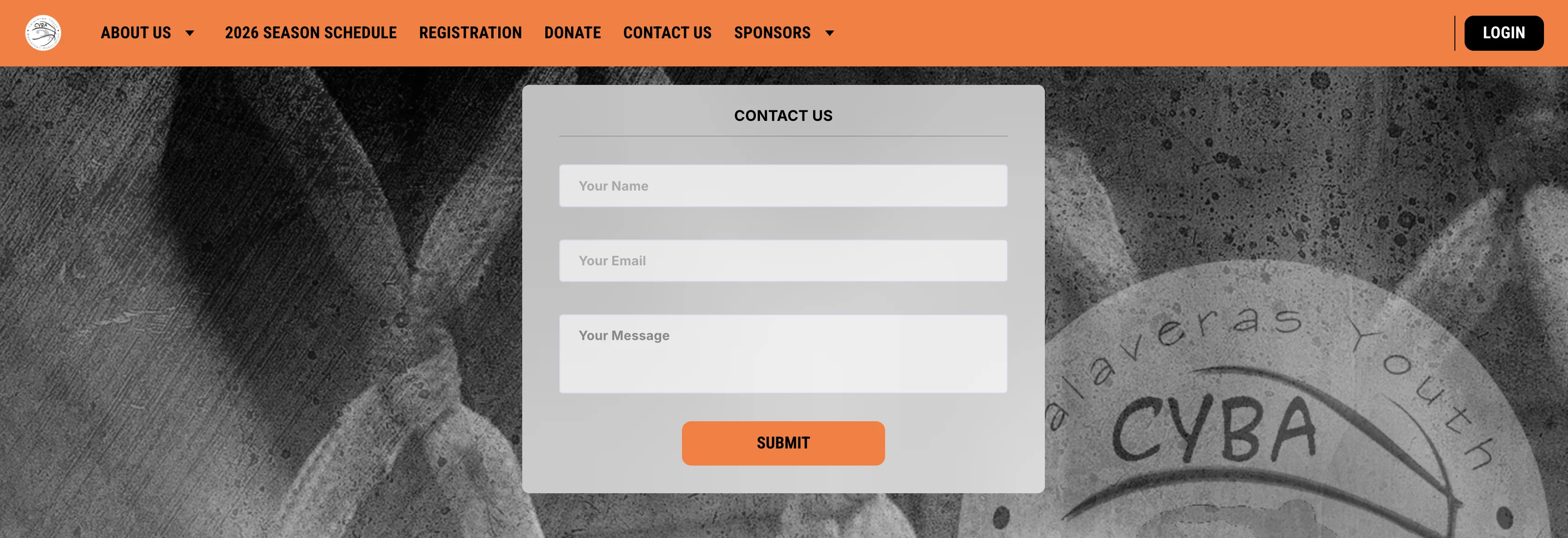 A screenshot of Calaveras Youth Basketball contact us page