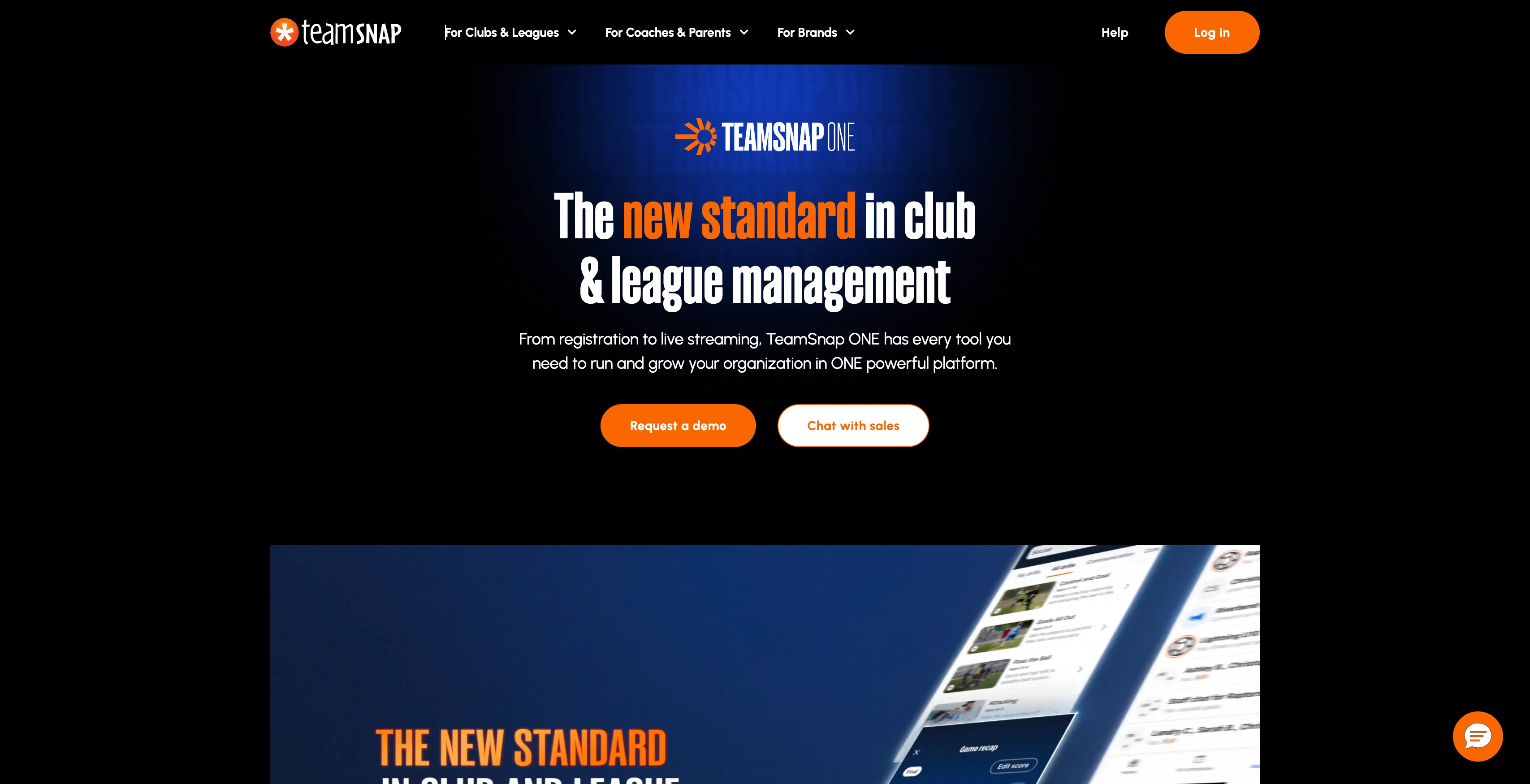 A screenshot of TeamSnap ONE landing page