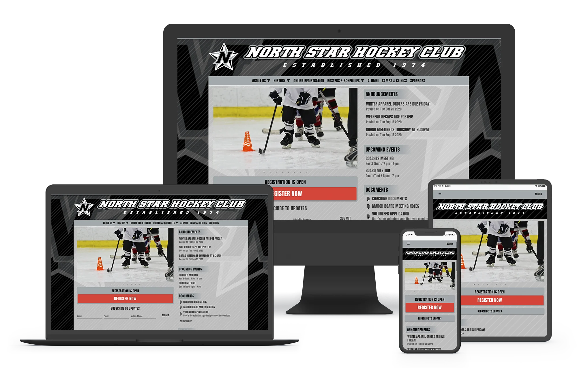 a website builder for hockey teams and clubs with online registration and game scheduling