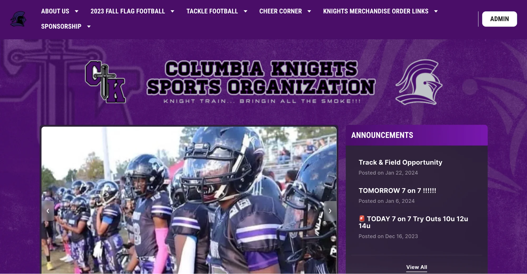 a website for a youth sports organization