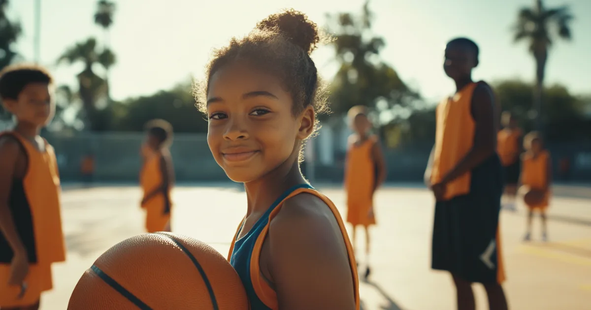 Youth basketball player on court